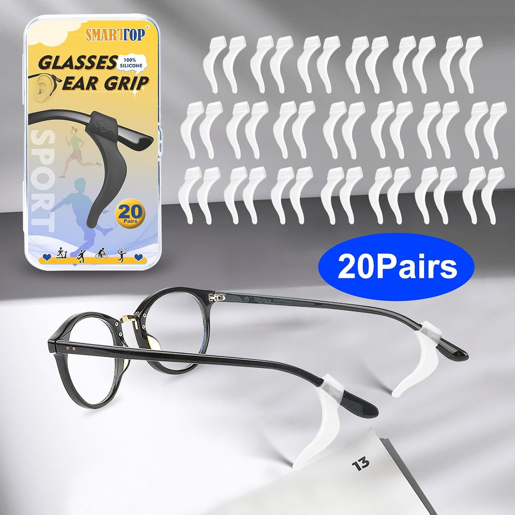SMARTTOP Eyeglass Ear Grips -20 Pairs eye glasses ear grippers Anti-slip Holder, Silicone Ear Hook, eyeglasses ear grip Sleeve Retainer for Sports Glasses, Sunglasses Reading Glasses