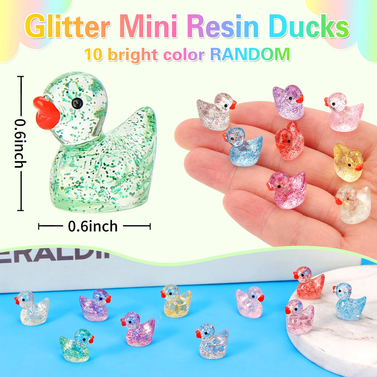 GWAHSA 240pcs Luminous Mini Resin Ducks, Tiny Animals Bulk Glow in The Dark Small Plastic Miniature Ducks Figures for Dollhouse Decor Micro Garden Home Landscape Aquarium Craft Gifts Party Favors Toys