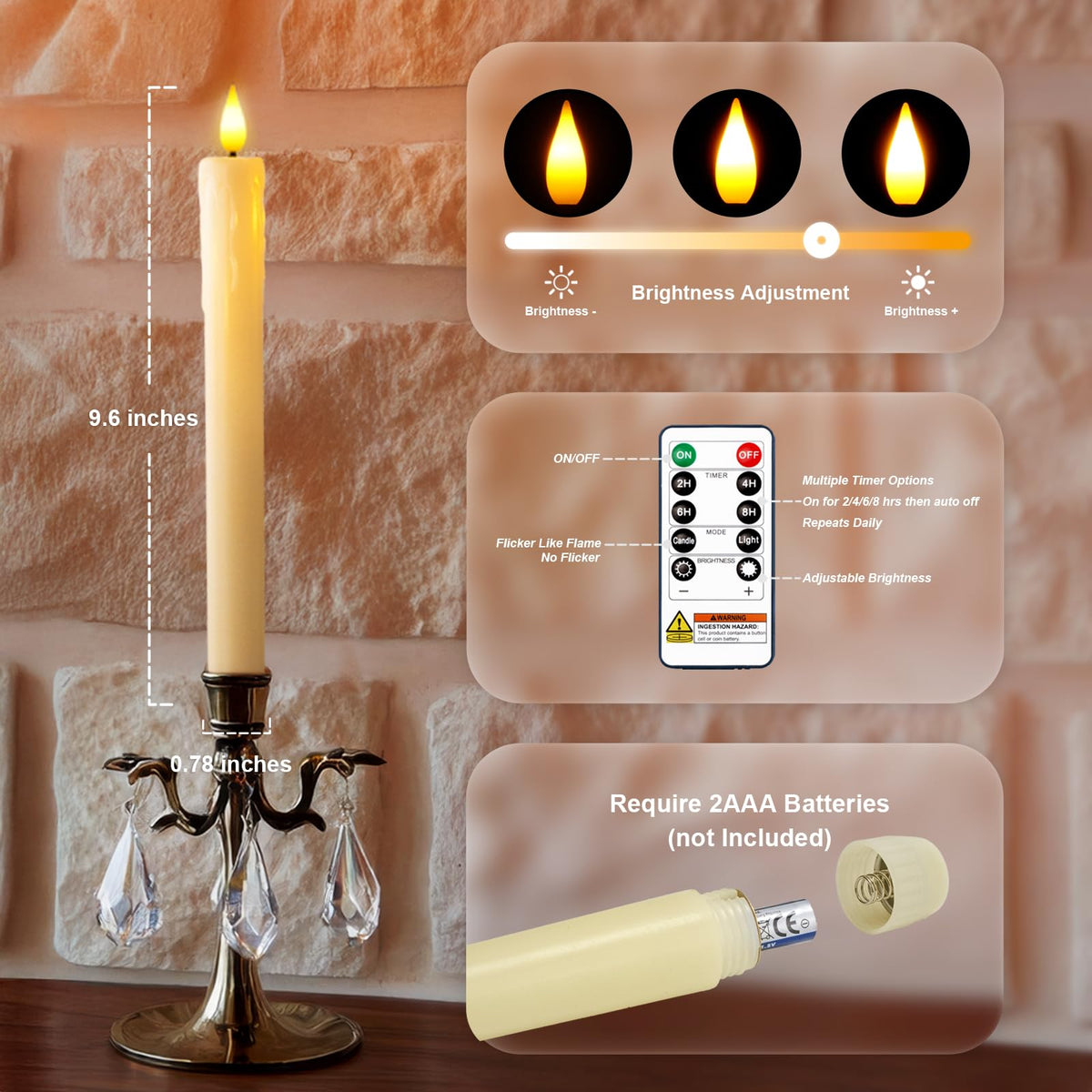 Homemory 6 Pcs Real Wax Ghost Flameless Taper Candles, 3D Wick Flickering Led Candlesticks 9.6 Inch Battery Operated with Remote & Timer, Spooky Halloween Gothic Indoor Decor