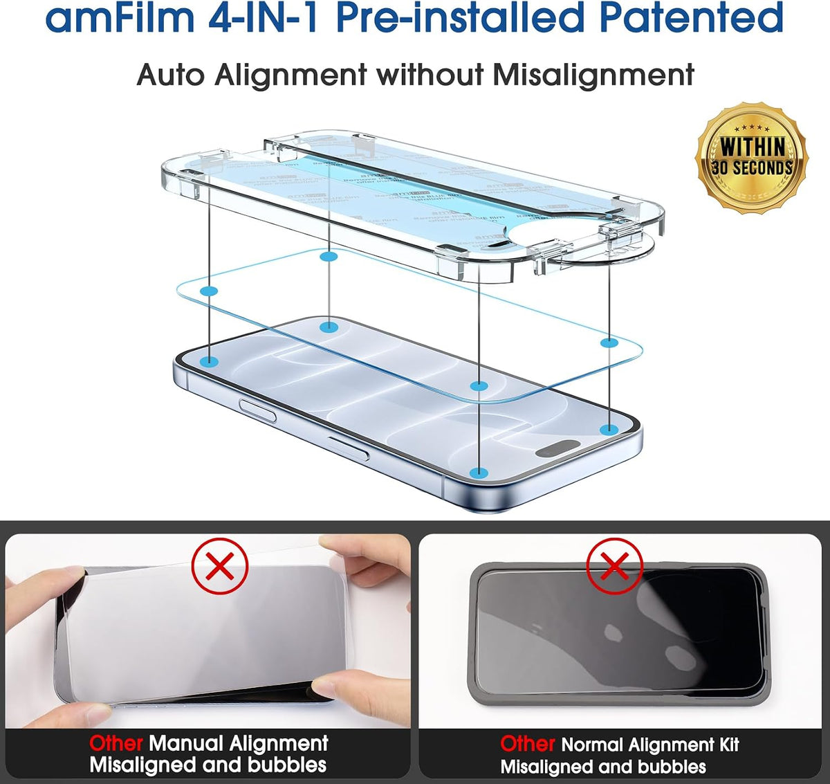 amFilm OneTouch for iPhone 17e / iPhone 16e Screen Protector Tempered Glass