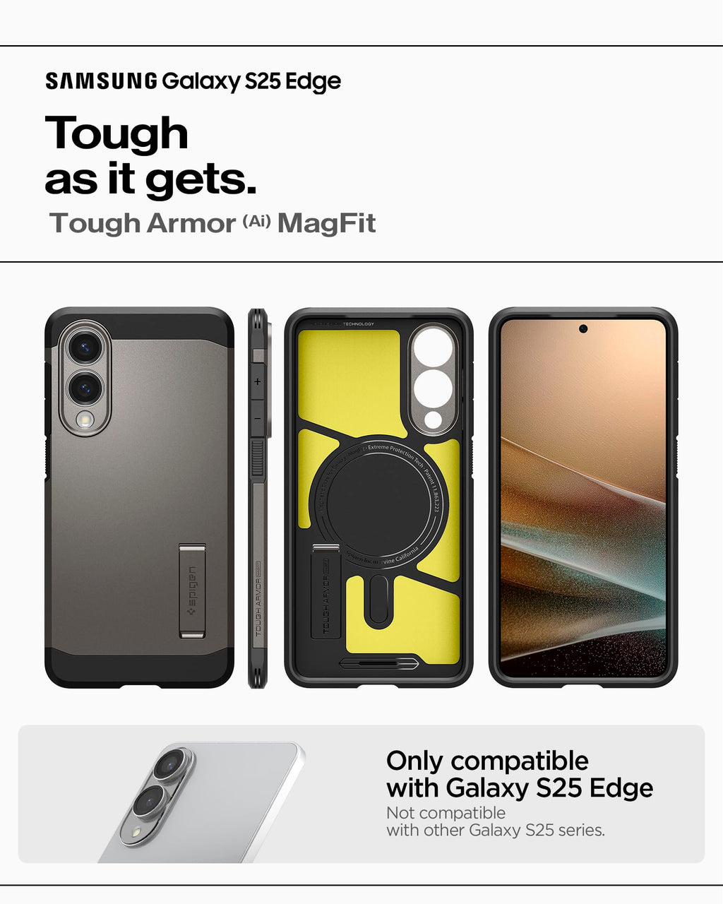 Spigen for Galaxy S25 Plus Case, Tough Armor MagFit [Kickstand] [Compatible with MagSafe] [Military-Grade Protection] - Black