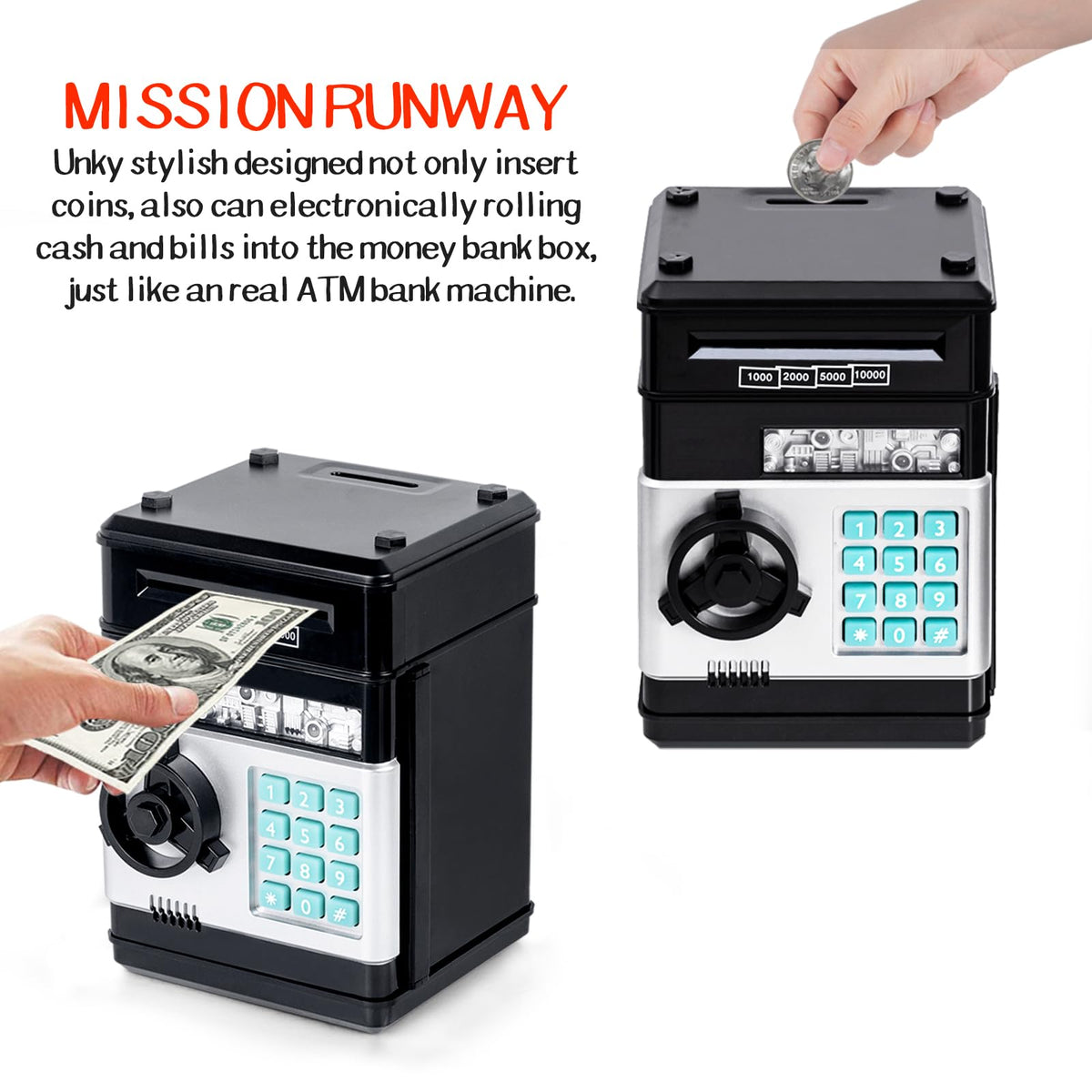 Refasy Piggy Bank Cash Coin Can ATM Bank Electronic Coin Money Bank for Kids Age 3-12, Money Savings Box Mini ATM Coin Bank Toys Gifts for 3 4 5 6 7 8 9 10 11 12 Year Old Boys Girls