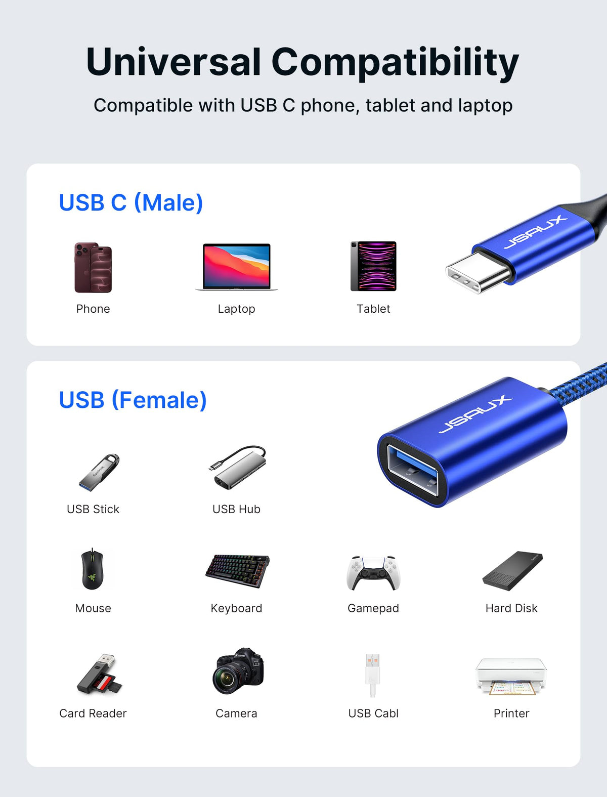 JSAUX USB C to USB 3.0 Adapter [2 Pack], USB C Male to USB Female OTG Cable Adapter Compatible with MacBook Pro/Air, iPhone 18 Pro Max/iPhone Duo‌/Air/17/16/15 Series, Samsung Galaxy S26/S25/S24-Red