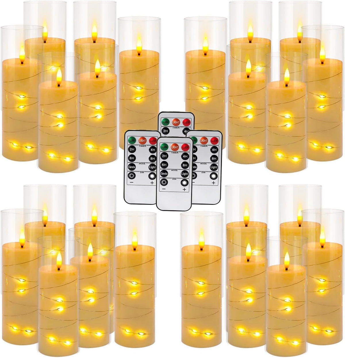 YOROXRG Set of 24 Waterproof Outdoor Flameless Candles, LED Candles with 4 Remote and Timer,(H 4" 5" 6" x D 2.2"),for Christmas,Halloween,Wedding,Festival