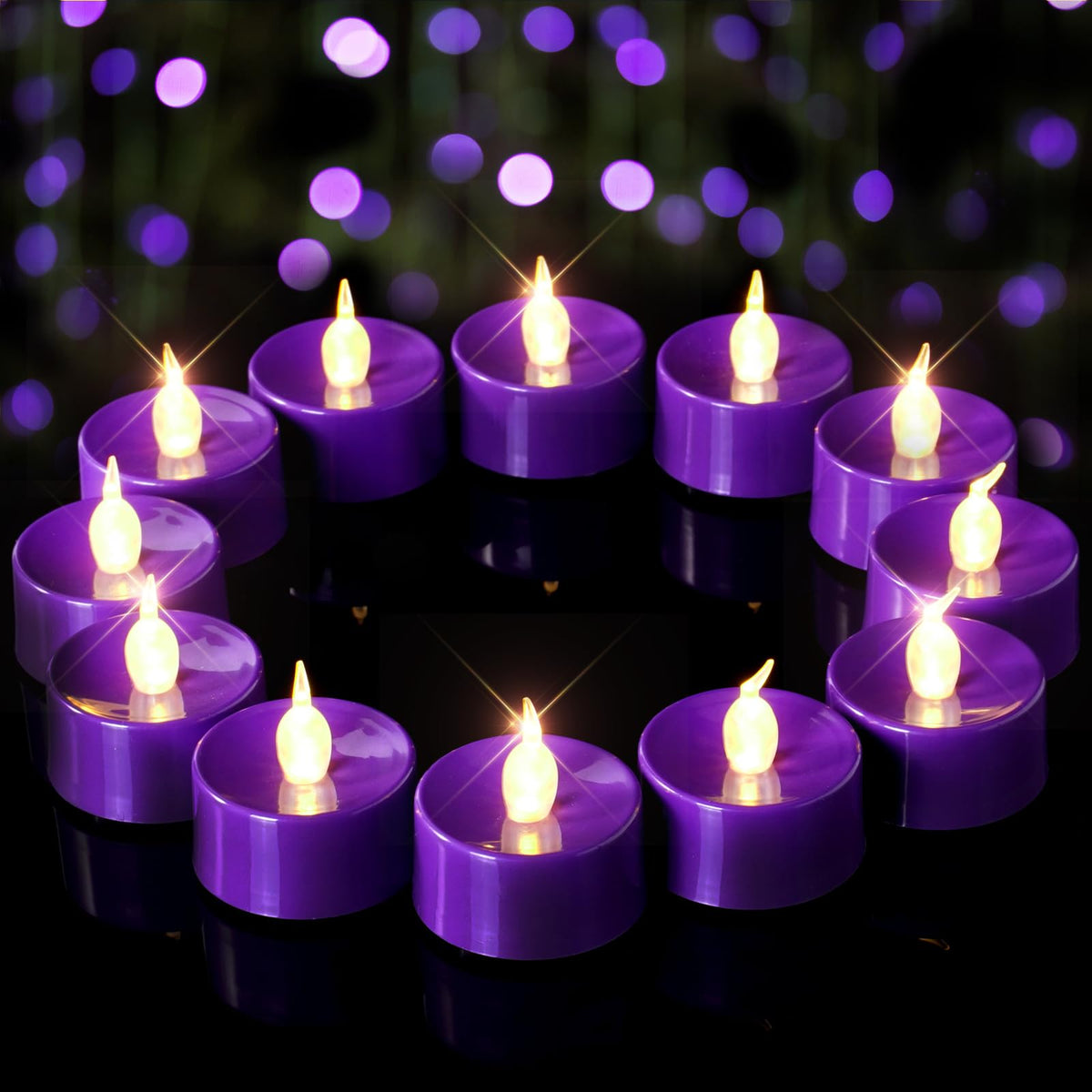 merrynights LED Candles, Tea Lights Candles Battery Operated Bulk, 24-Pack Long-Lasting 200 Hours Flameless Tealight Candles, Realistic Tea Lights for Halloween Christmas Wedding, 1.5'' D X 1.25'' H