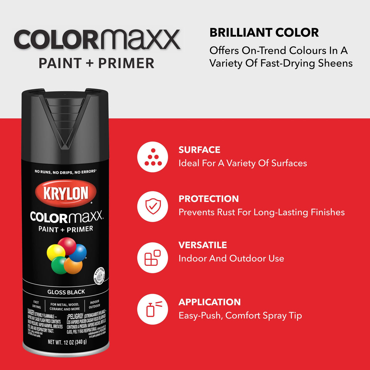 Krylon ColorMaxx 12 Oz. Flat Spray Paint, Black - 1 Each