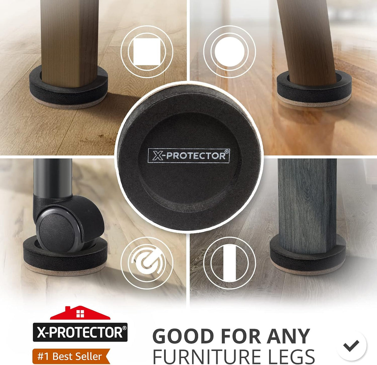 Felt Furniture Sliders for Hardwood Floors X-PROTECTOR 16 PCS 3 ½”