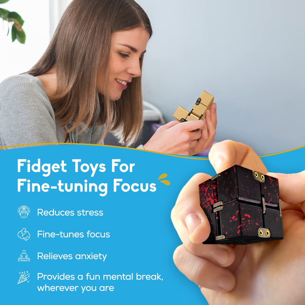 PILPOC theFube Fidget Cube Handy Anxiety Toys for Kids and Adults (Black)