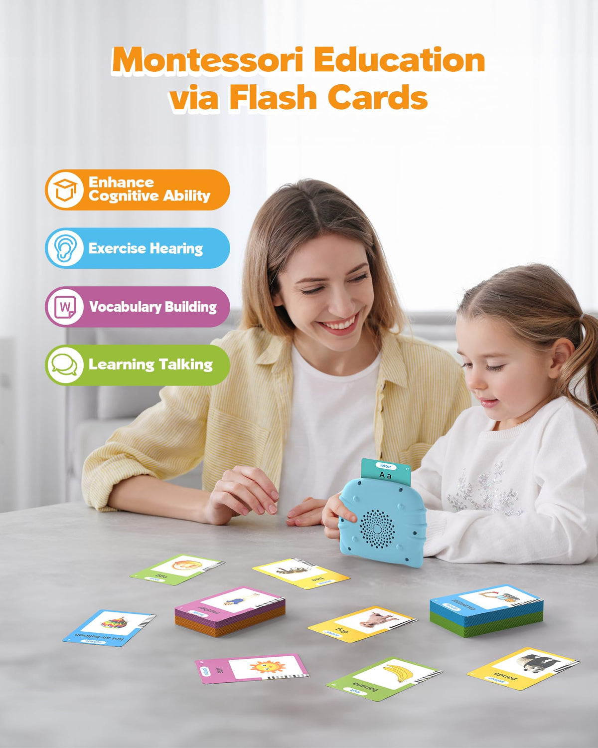 Airbition Talking Flash Cards for Toddlers Ages 1‑4,224 Words English Blue