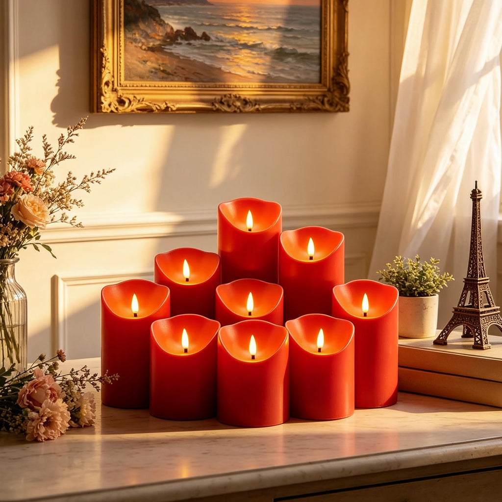 Nimiko Flameless Candles with Remote, Battery Operated Flickering Flameless Candles, LED Candles with Timer 2/4/6/8H, Realistic Drop Wax flameless Candle Set of 9 (D3 x H 3" 4" 5" 6" 7") (Black)