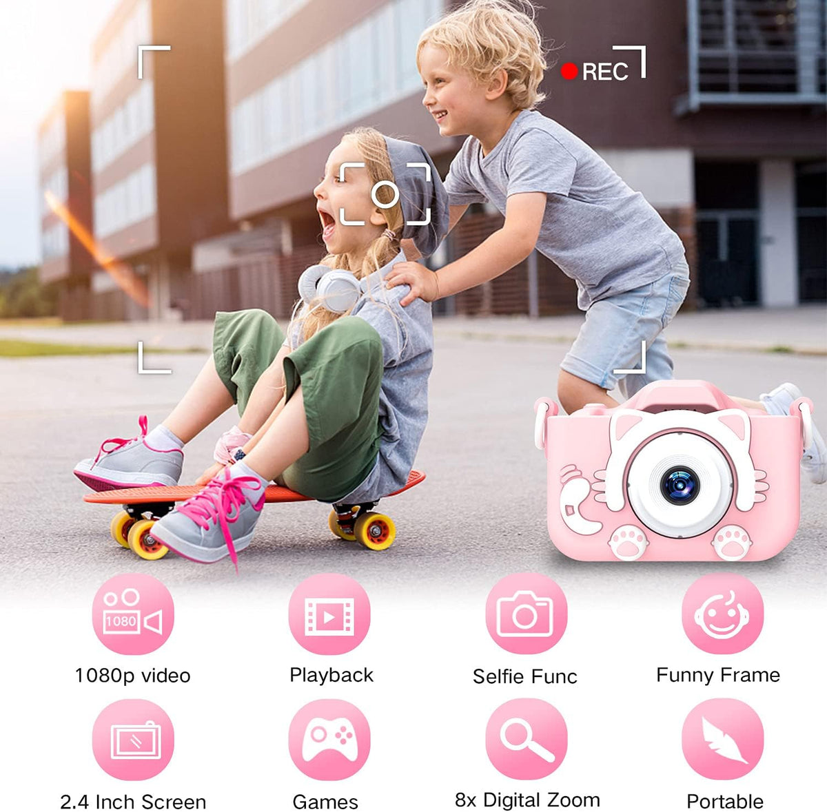 Goopow Kids Camera Toys for 3-8 Year Old Girls Boys,Children Digital Video Camcorder Camera with Cartoon Soft Cover, Best Chritmas Birthday Festival Gift for Kids