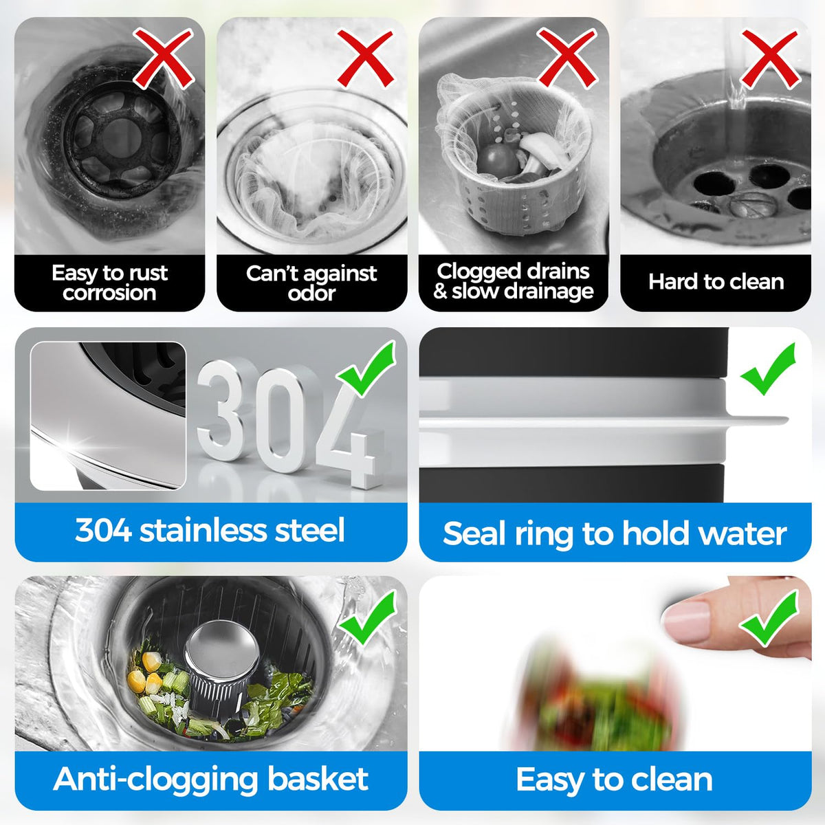 zaa 3 in 1 Kitchen Sink Drain Strainer Stopper Removable Basket Pop-Up