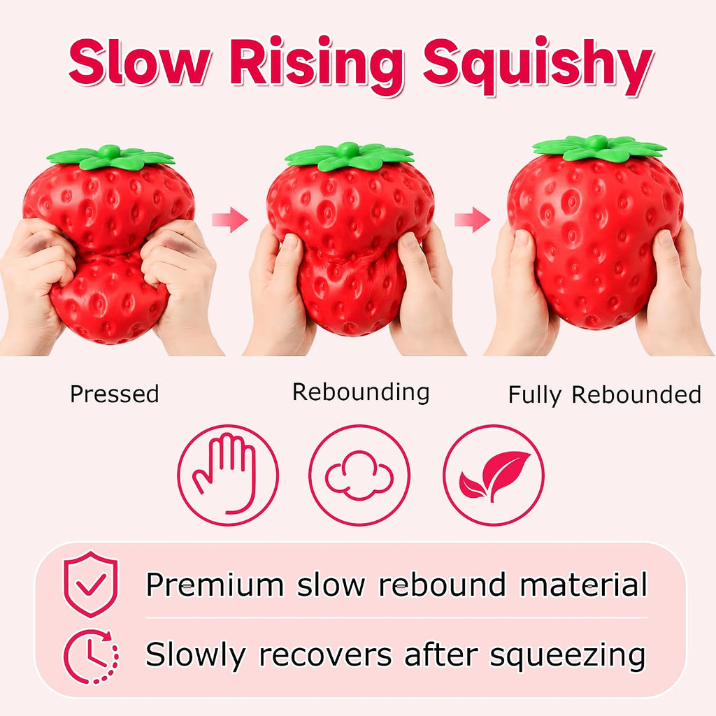 Strawberry Squishy-5.5 Inch Jumbo Slow Rising Squishys,Squeeze Toys,Giant Strawberry Squishy,Soft Fruit squishys,Sensory Toys for Stress Relief, Party Favors Gift for Boys Girls Adults