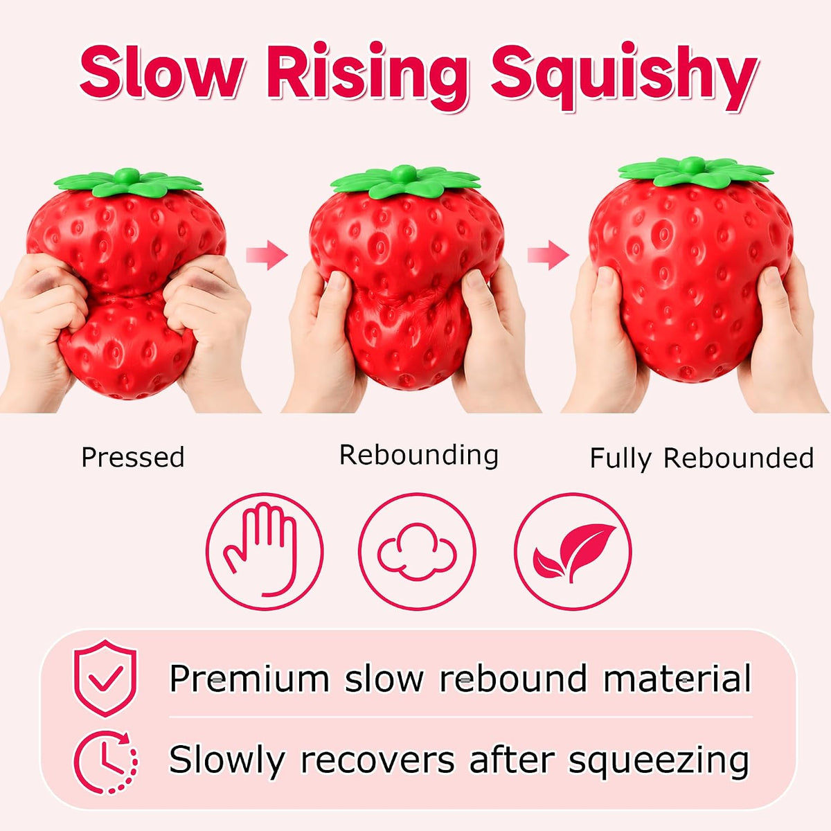 Strawberry Squishy-5.5 Inch Jumbo Slow Rising Squishys,Squeeze Toys,Giant Strawberry Squishy,Soft Fruit squishys,Sensory Toys for Stress Relief, Party Favors Gift for Boys Girls Adults