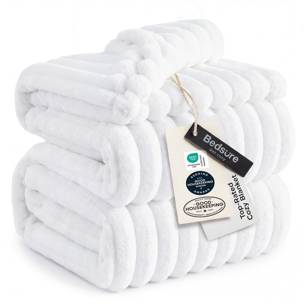 Bedsure GentleSoft White Throw Blanket for Couch - Halloween Fall Decorations for Home Living Room Decor, Cozy Fleece Fall Christmas Blanket, Birthday Gifts for Women Mom Her, Off White, 50x60 Inches