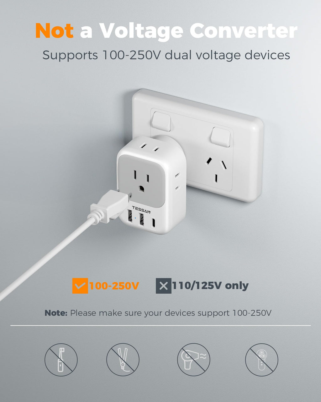 TESSAN European Travel Plug Adapter 2 Pack, Type C Plug