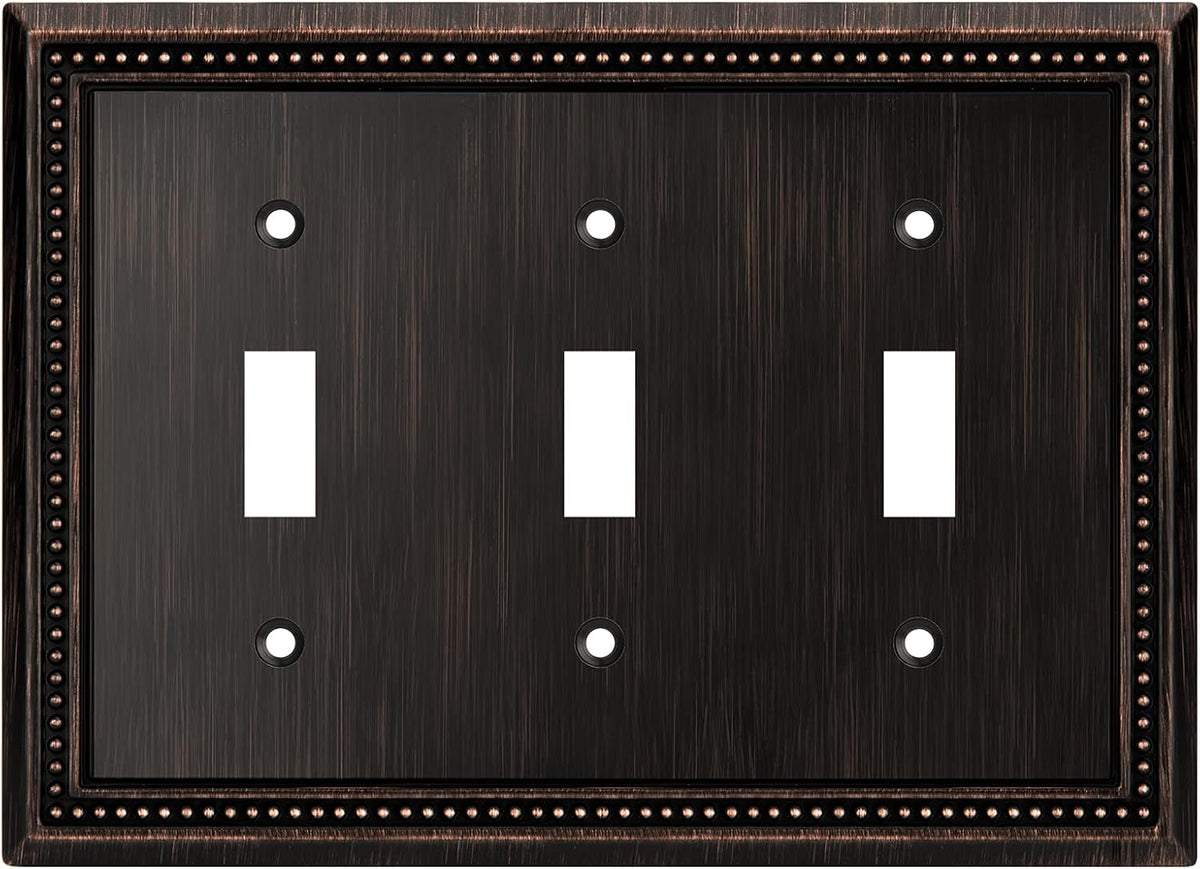 Henne Bery Sunken Pearls Heavy Duty Decorative Wall Plate Switch Plate Outlet Cover (Triple Toggle, Aged Bronze)