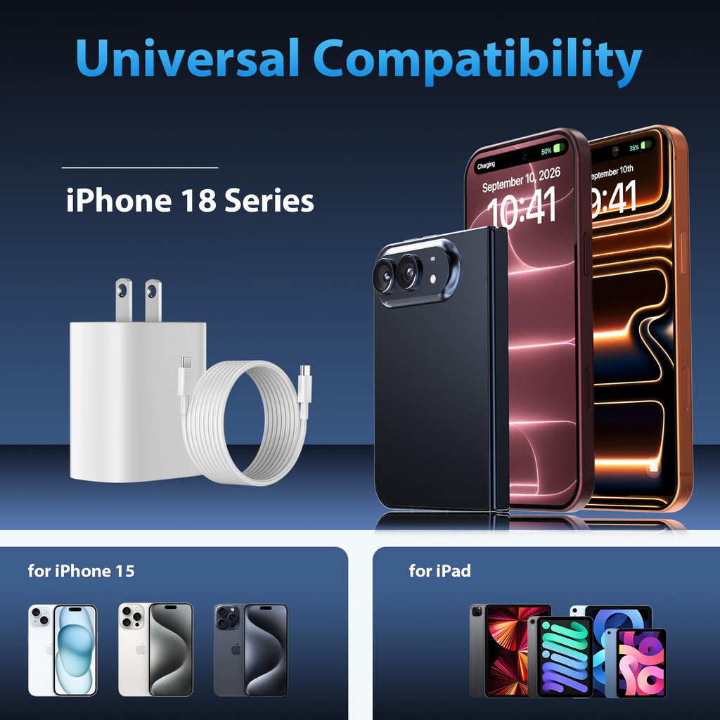 iPhone 18 17 16 15 Charger Fast Charging Type C Chargers USB C Cable 10FT