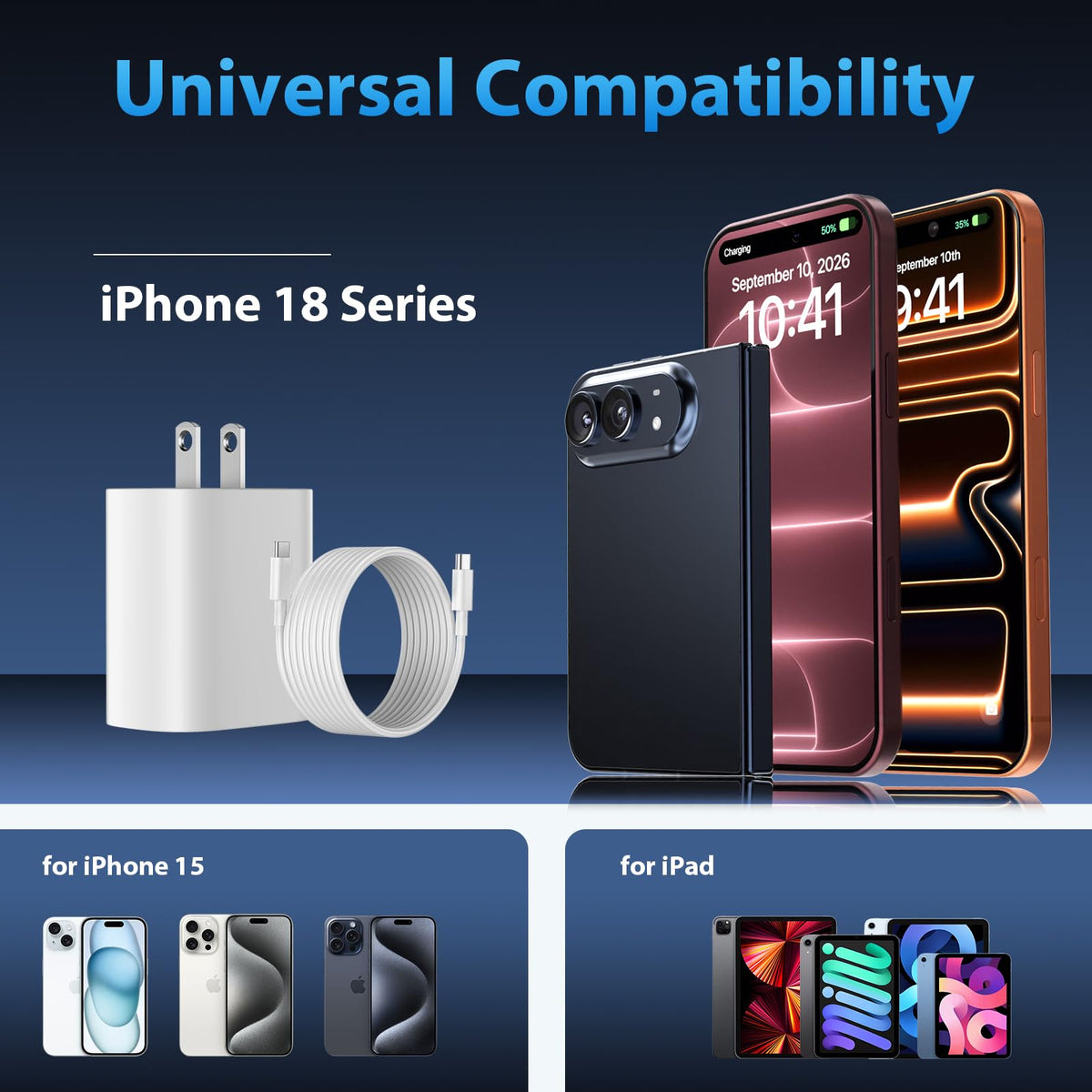 iPhone 18 17 16 15 Charger Fast Charging Type C Chargers USB C Cable 10FT