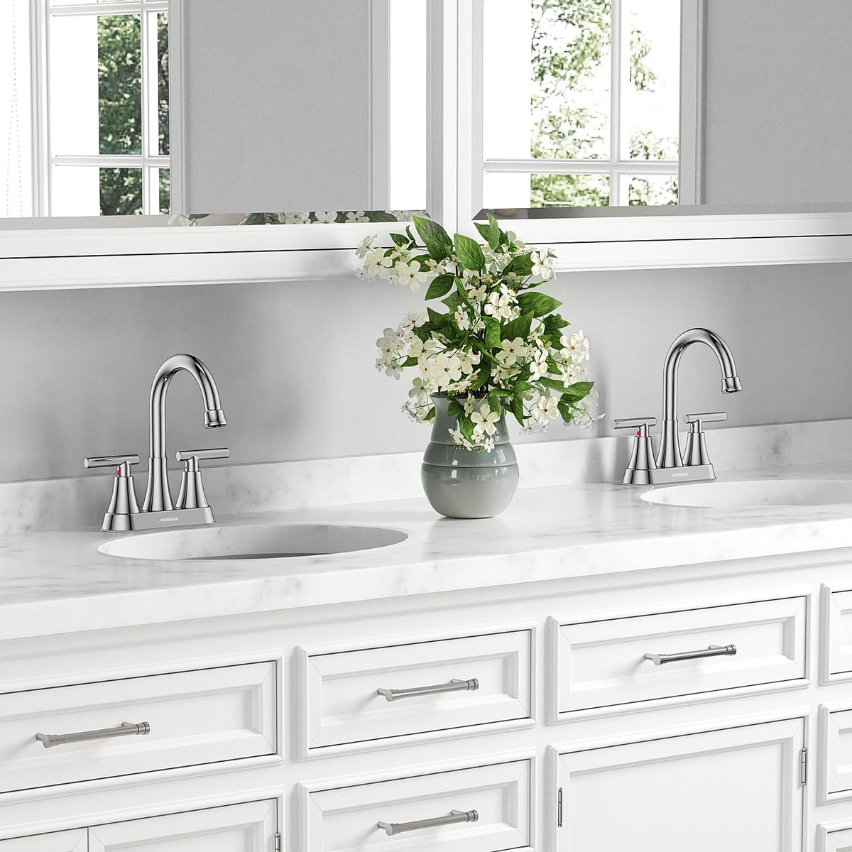 Matte Black Bathroom Faucet, Hurran 4 inch Centerset 2-Handle Lead-Free