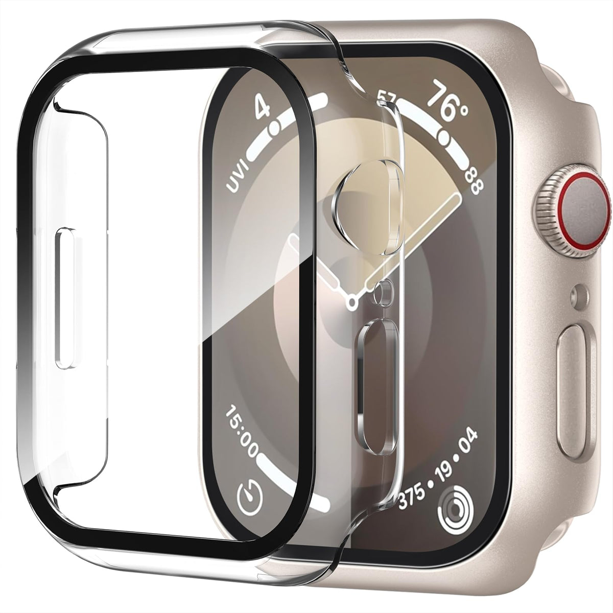 Smiling 2 Pack Case Compatible with Apple Watch Series 9/8/7 41mm with Tempered Glass Screen Protector, Hard PC Case Overall Protective Cover- 1 Silver + 1 Transparent