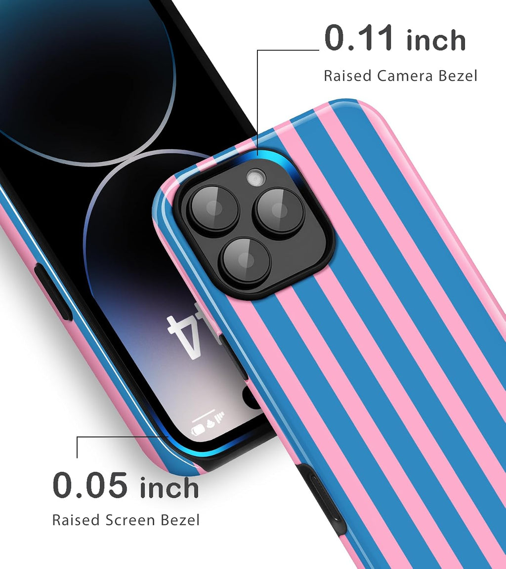 for iPhone 16 Pro Max Cute Striped Phone Case, Blue&Pink