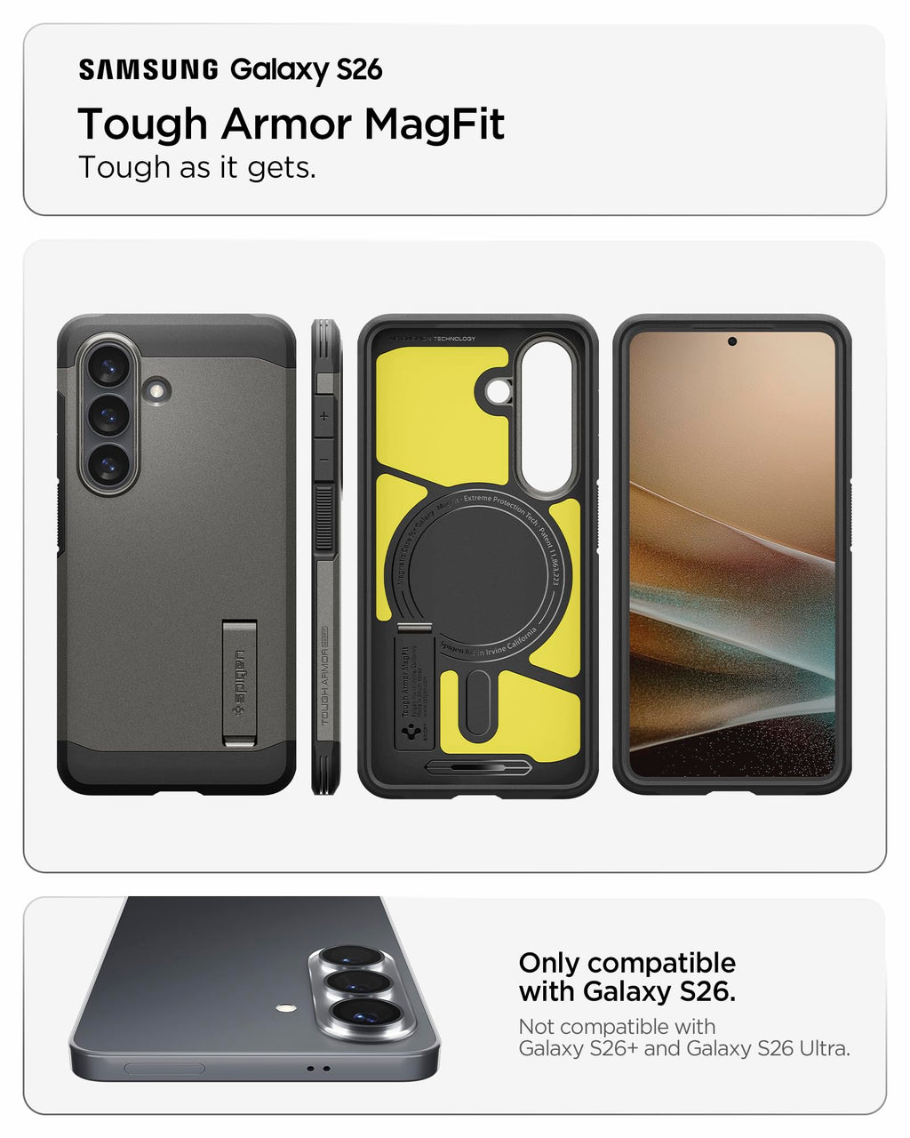 Spigen for Galaxy S25 Plus Case, Tough Armor MagFit [Kickstand] [Compatible with MagSafe] [Military-Grade Protection] - Black