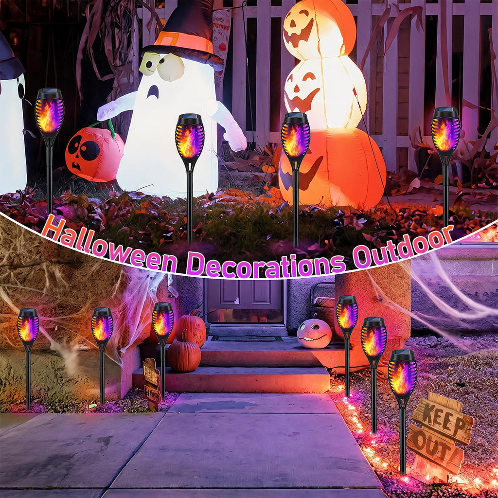 Halloween Decorations Outdoor Flickering Flame Purple Halloween Solar Light