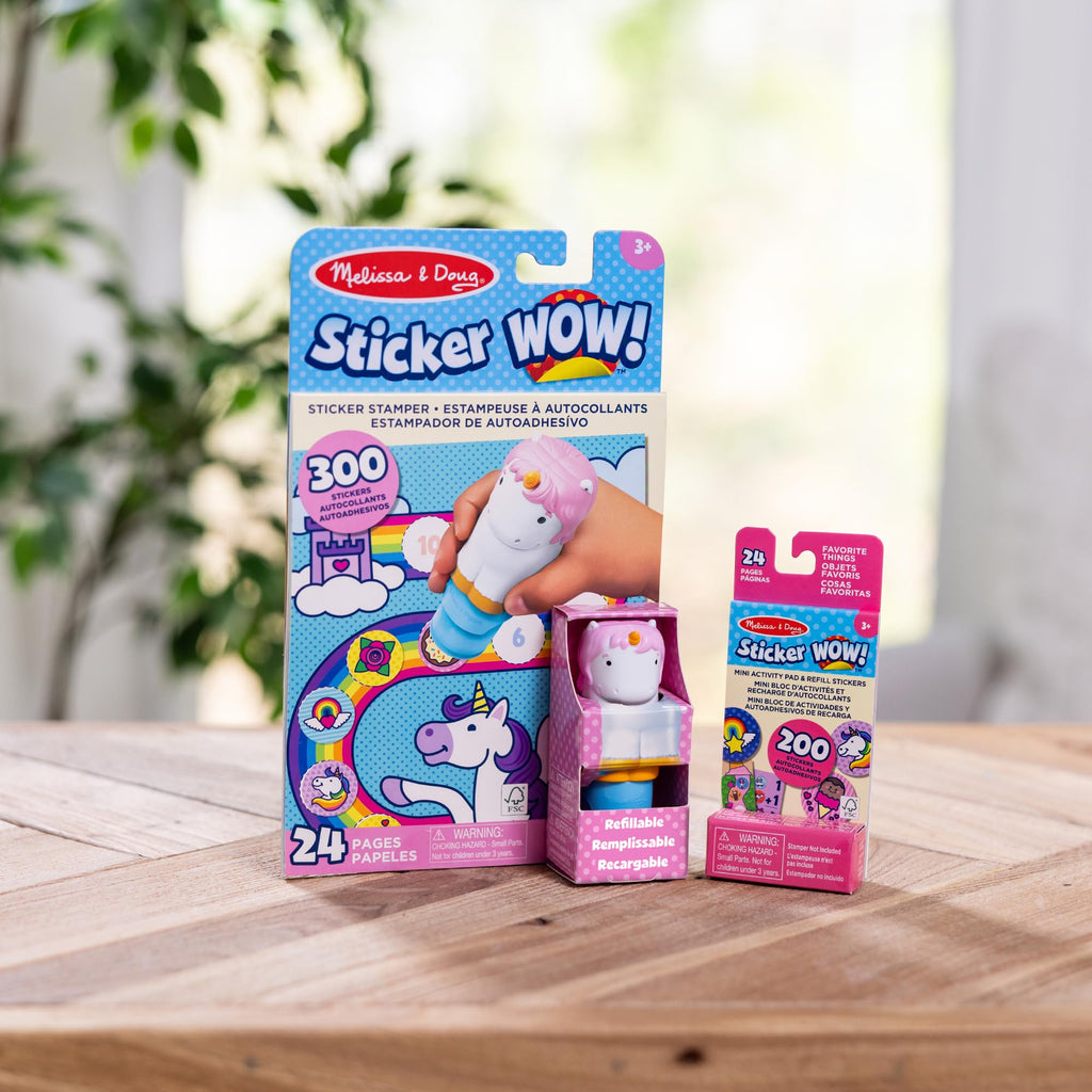 Melissa & Doug Sticker Wow!™ 24-Page Activity Pad and Sticker Stamper, 300 Stickers, Arts and Crafts Fidget Toy Collectible Character – Unicorn Creative Play Travel Toy for Girls and Boys 3+