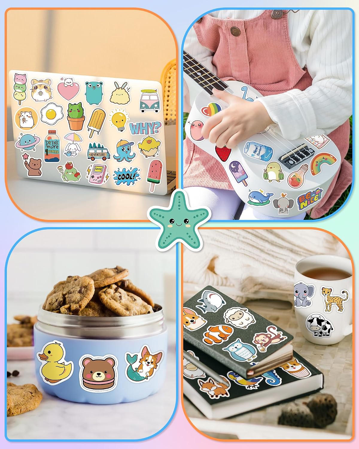 600 Pcs/Pack Water Bottle Stickers for Kids, Cute Vinyl Waterproof Stickers