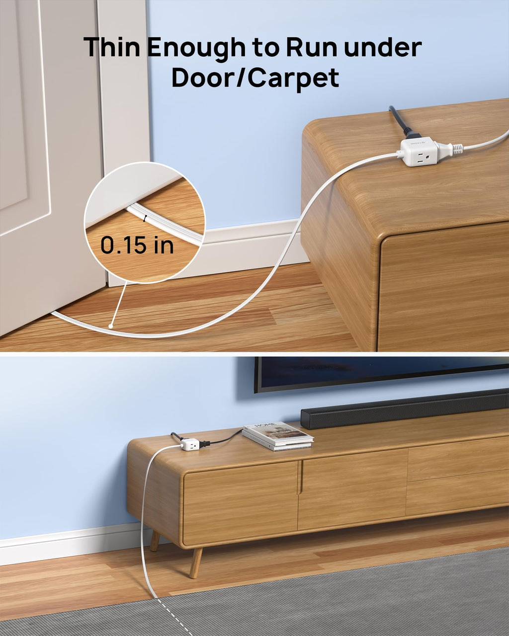 TROND Rightward Flat Plug Extension Cord 6ft for Small Tight Spaces, White