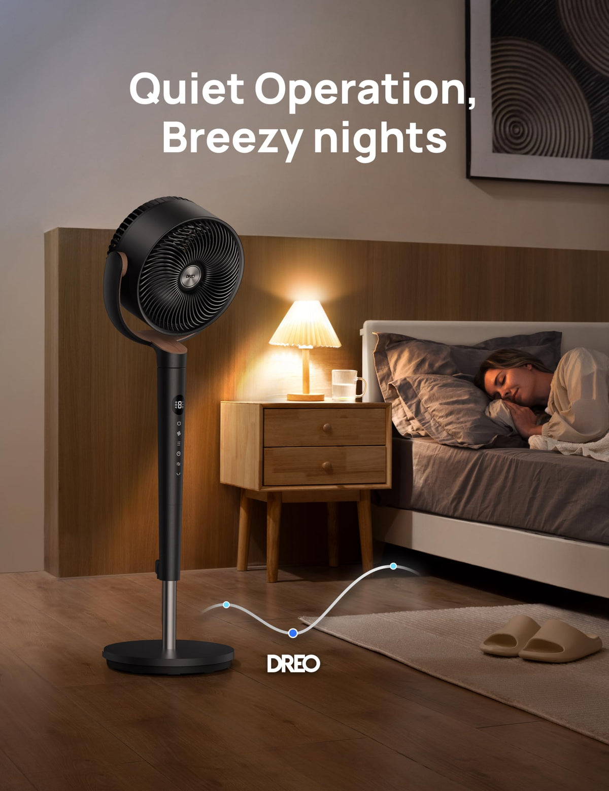 DREO Pedestal Fan for Bedroom, 100ft Airflow, Quiet DC Motor Standing Fan