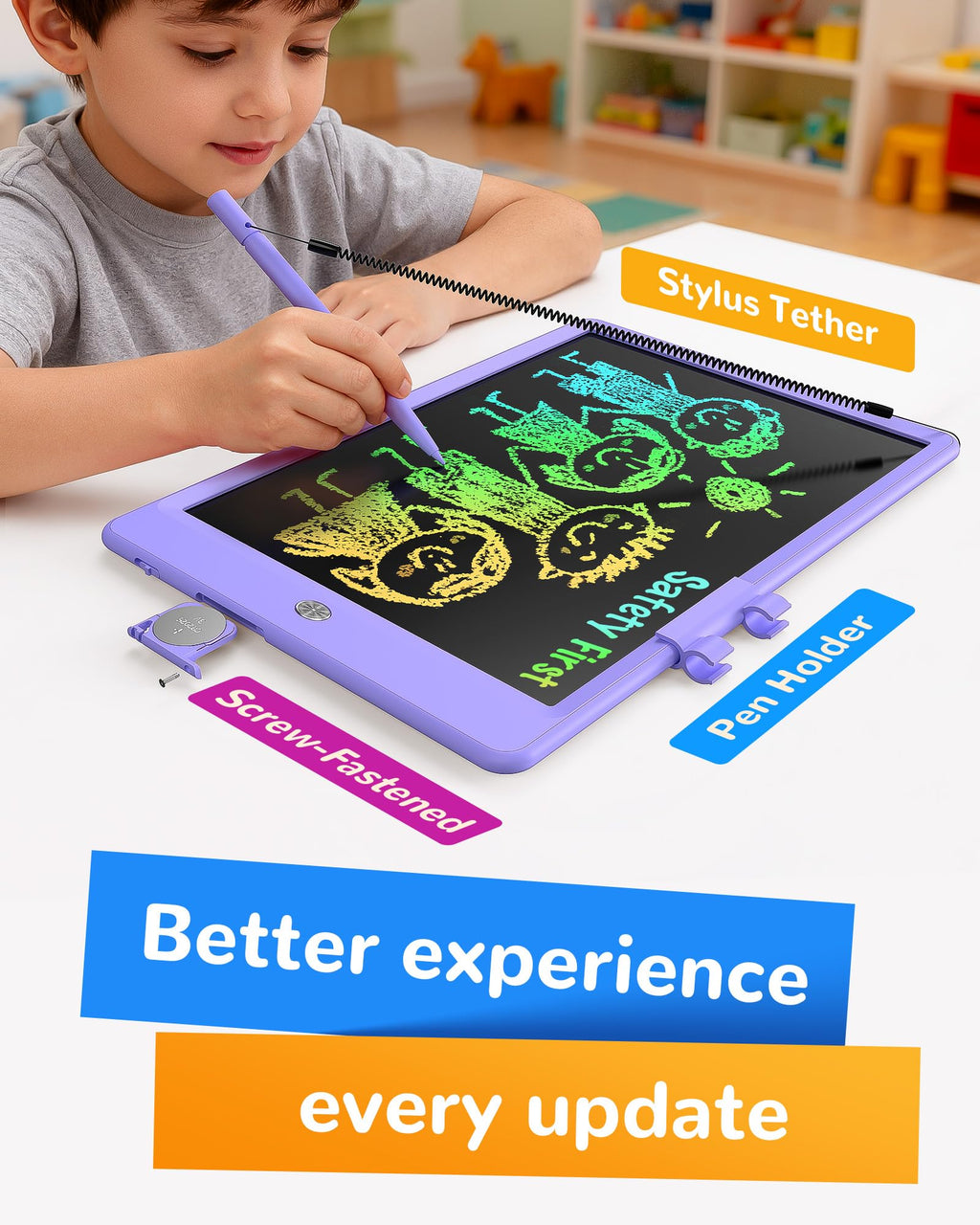 KOKODI LCD Writing Tablet, 12 Inch Colorful Toddler Doodle Board Drawing Tablet, Erasable Reusable Electronic Drawing Pads, Educational and Learning Toy for 3-6 Years Old Boy and Girls(Blue)