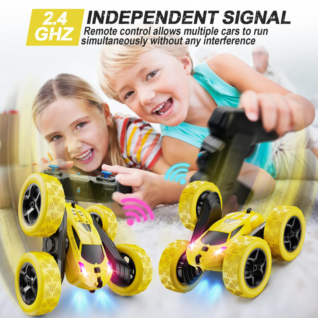 QUNREDA Remote Control Car, RC Cars Toys for Kids Ages 6-12, 4WD Stunt Car with LED Lights & 360° Flips, 2.4GHz, Upgraded USB-C Modular Batteries, 8-10 Year Old Boys Birthday Gift 1-Blue