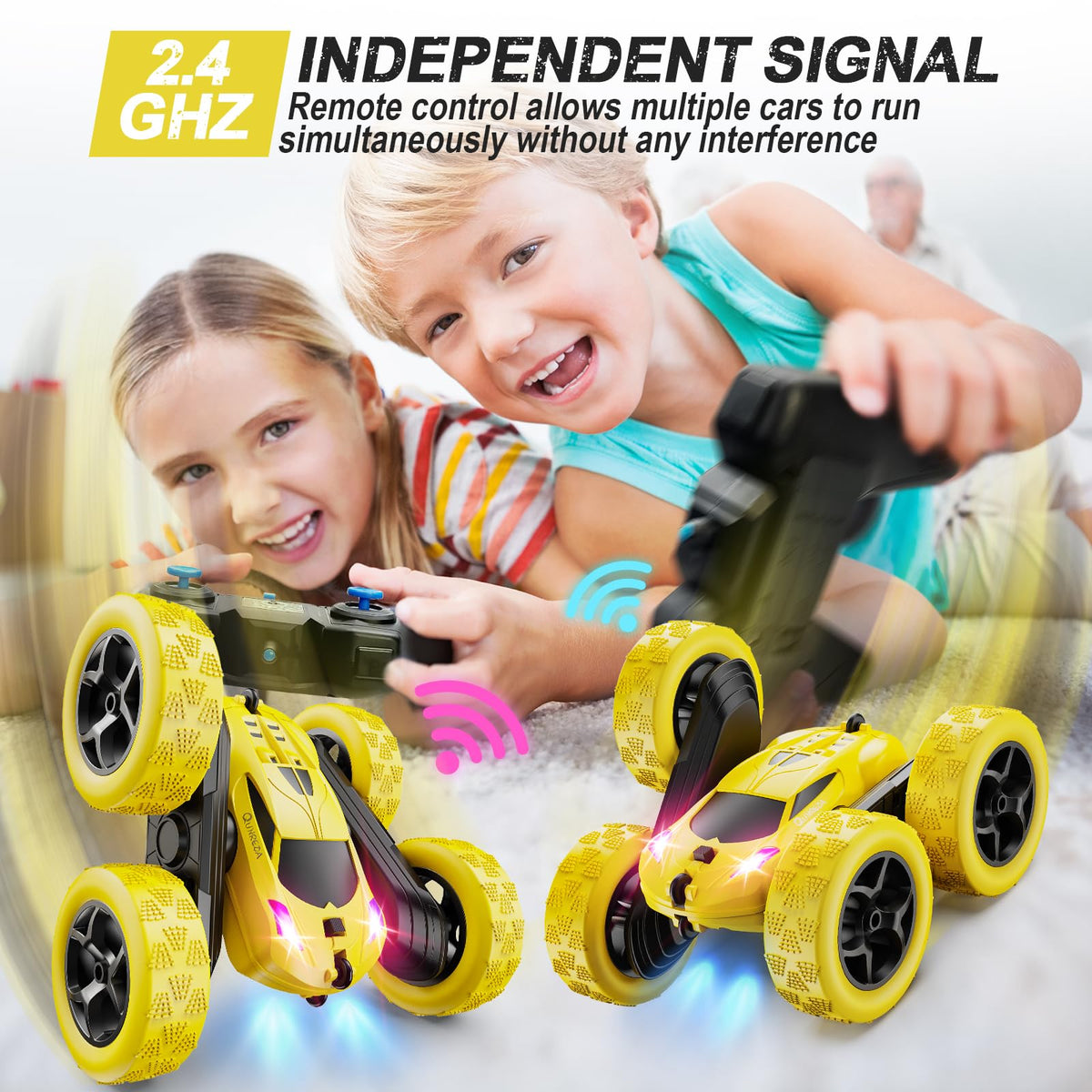 QUNREDA Remote Control Car, RC Cars Toys for Kids Ages 6-12, 4WD Stunt Car with LED Lights & 360° Flips, 2.4GHz, Upgraded USB-C Modular Batteries, 8-10 Year Old Boys Birthday Gift 1-Blue