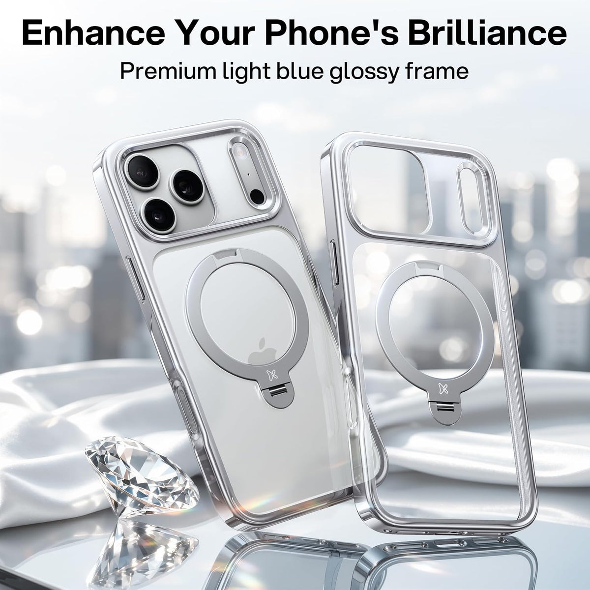 CASEKOO Glitter Clear for iPhone 18 Pro / 17 Pro Case, 360 Spin Stand