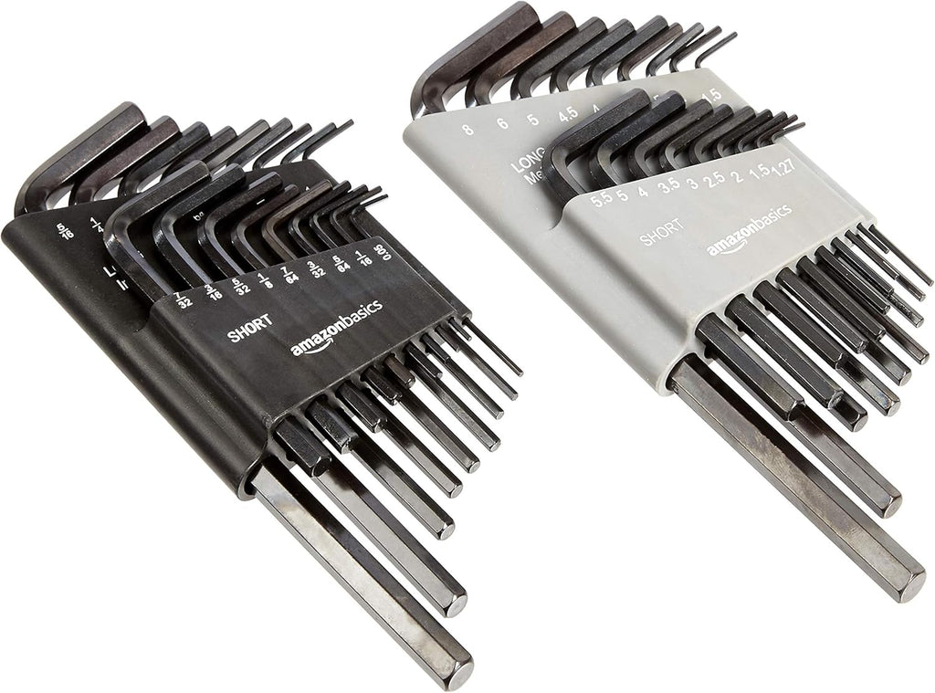 Amazon Basics 36-Piece Allen Wrench/Hex Key Set, SAE & Metric Sizes, Chrome Vanadium Steel with Long Arm, 2 Organized Storage Cases
