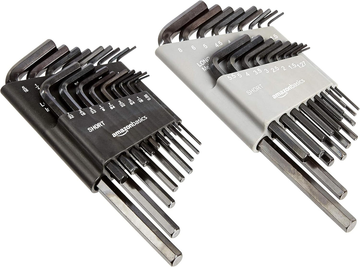 Amazon Basics 36-Piece Allen Wrench/Hex Key Set, SAE & Metric Sizes, Chrome Vanadium Steel with Long Arm, 2 Organized Storage Cases