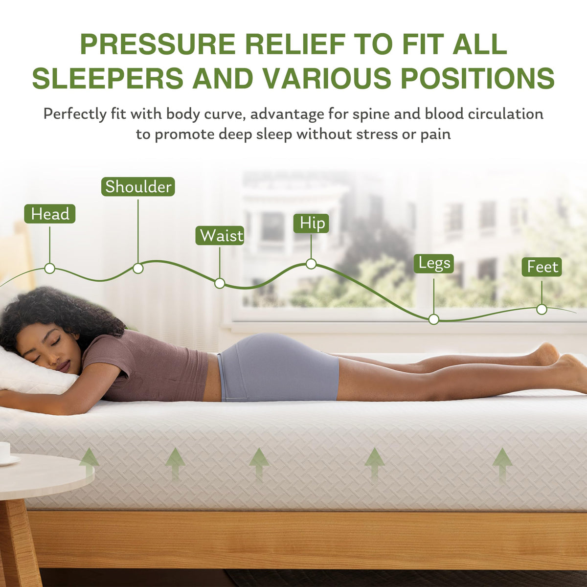 EGOHOME Twin Mattress 14 Inch, Green Tea Memory Foam Mattress, Medium Plush