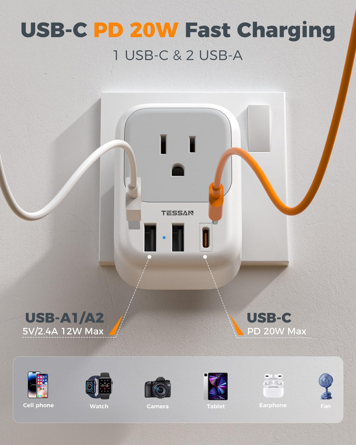 TESSAN European Travel Plug Adapter 2 Pack, Type C Plug