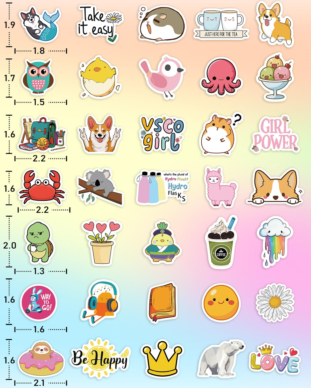600 Pcs/Pack Water Bottle Stickers for Kids, Cute Vinyl Waterproof Stickers