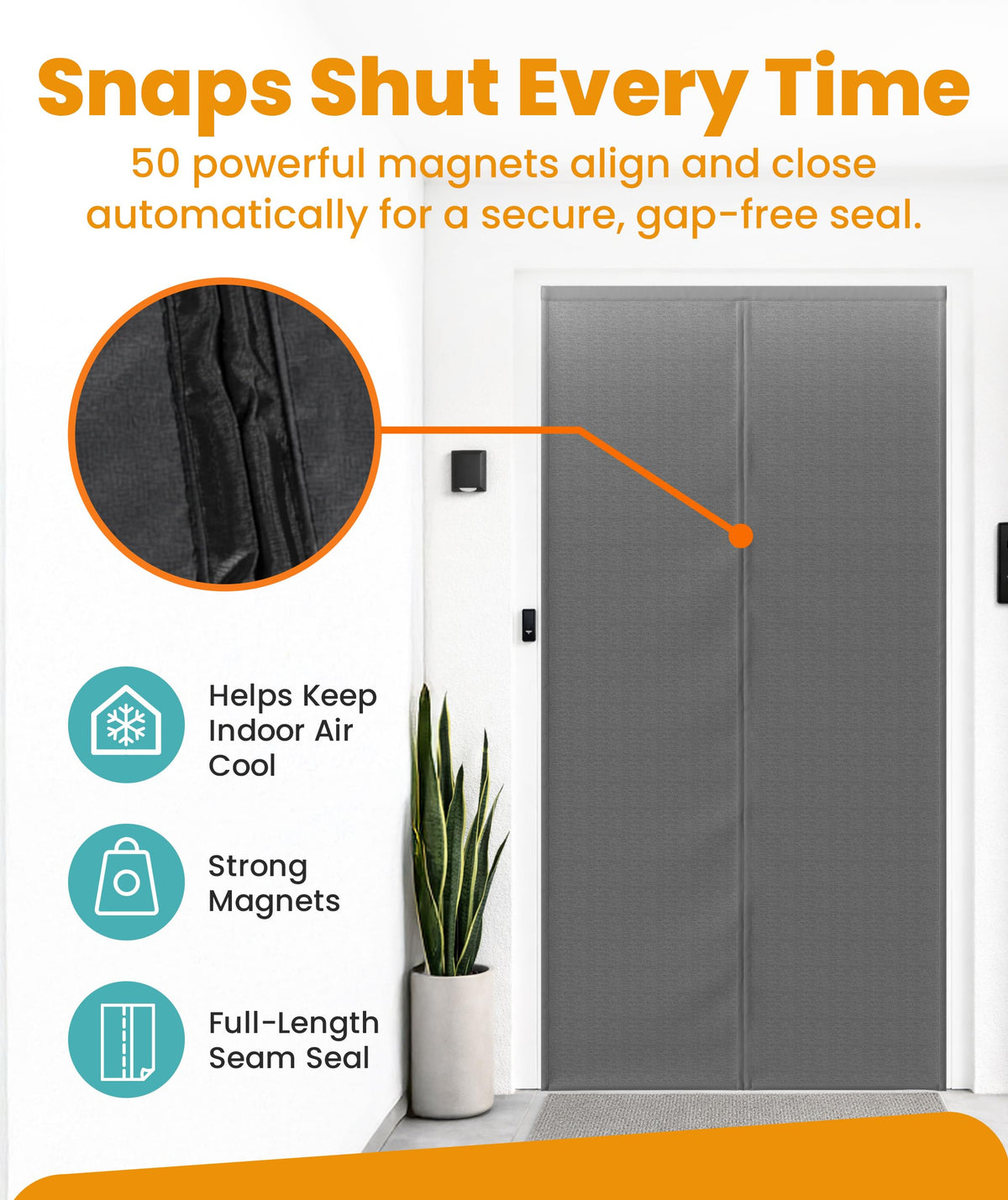 Flux Phenom Magnetic Screen Door (White) - Bugs Out, Breeze in - 9min Install Auto-Sealing Heavy Duty Double Stitched Mesh, 52 Magnets, Hands Free Patio Doors Net, Pet & Kid Friendly, 38 x 82 Inch