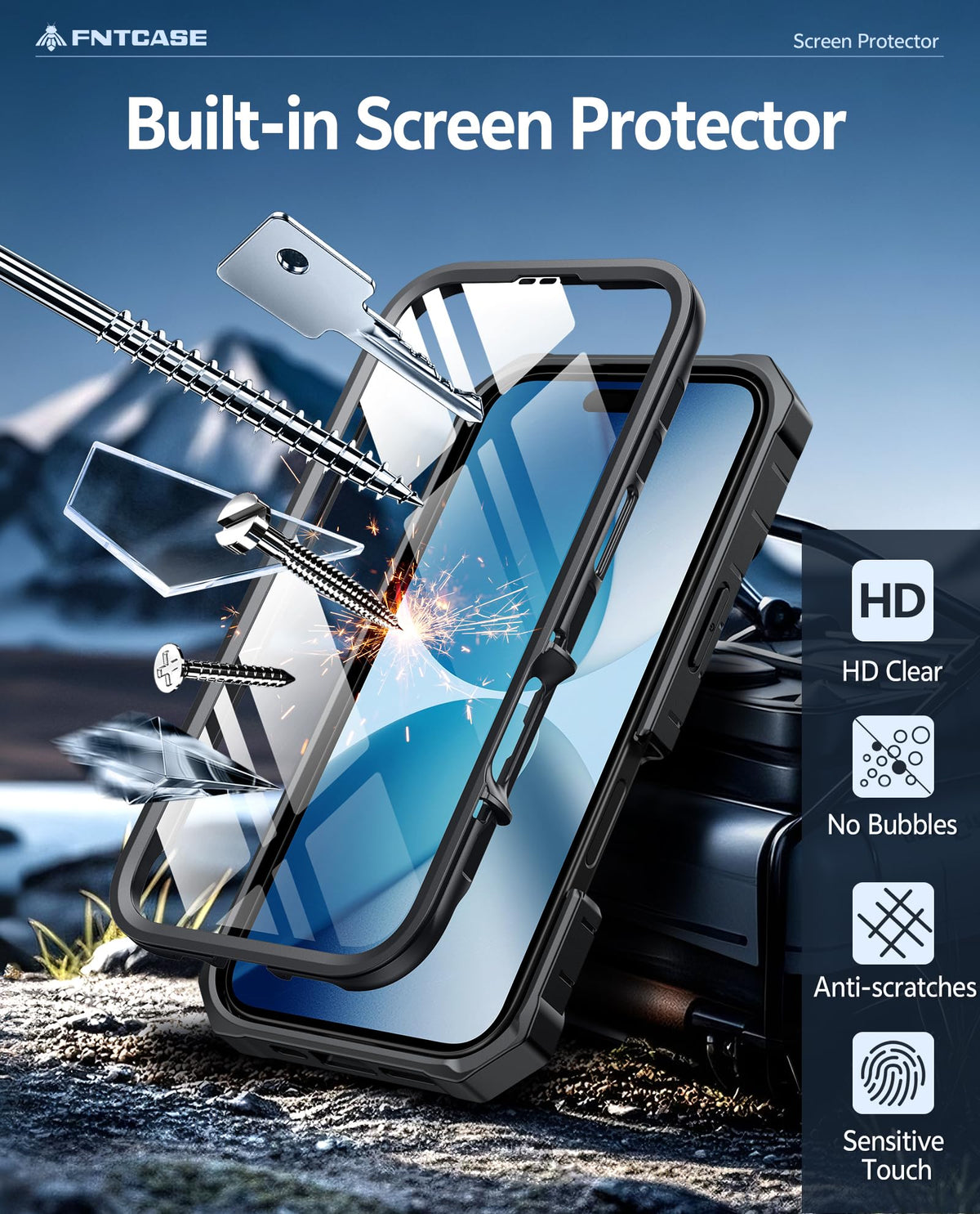 FNTCASE for iPhone 16 Case, with Belt Clip, with Built-in Screen Protector