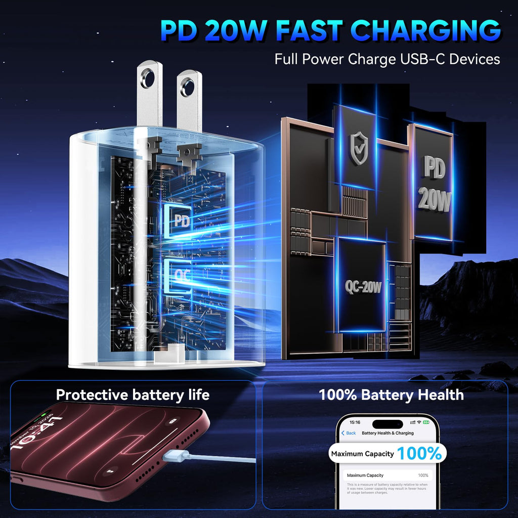 iPhone 18 17 16 Pro Max Charger Fast Charging, 20W iPhone Duo USB C Charger
