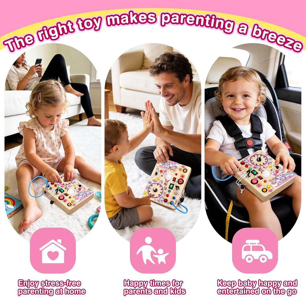 Grarain Busy Board for Toddlers - Montessori Educational Toy for 1-3 Year Old Boys & Girls | Travel-Friendly Sensory Learning Activity | Ideal for Kids with Autism(Unicorn Busy Board v2)