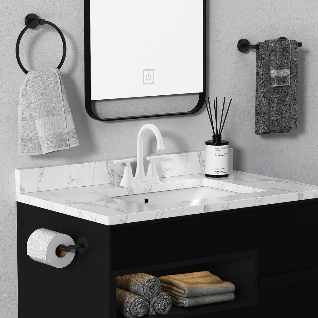 Matte Black Bathroom Faucet, Hurran 4 inch Centerset 2-Handle Lead-Free