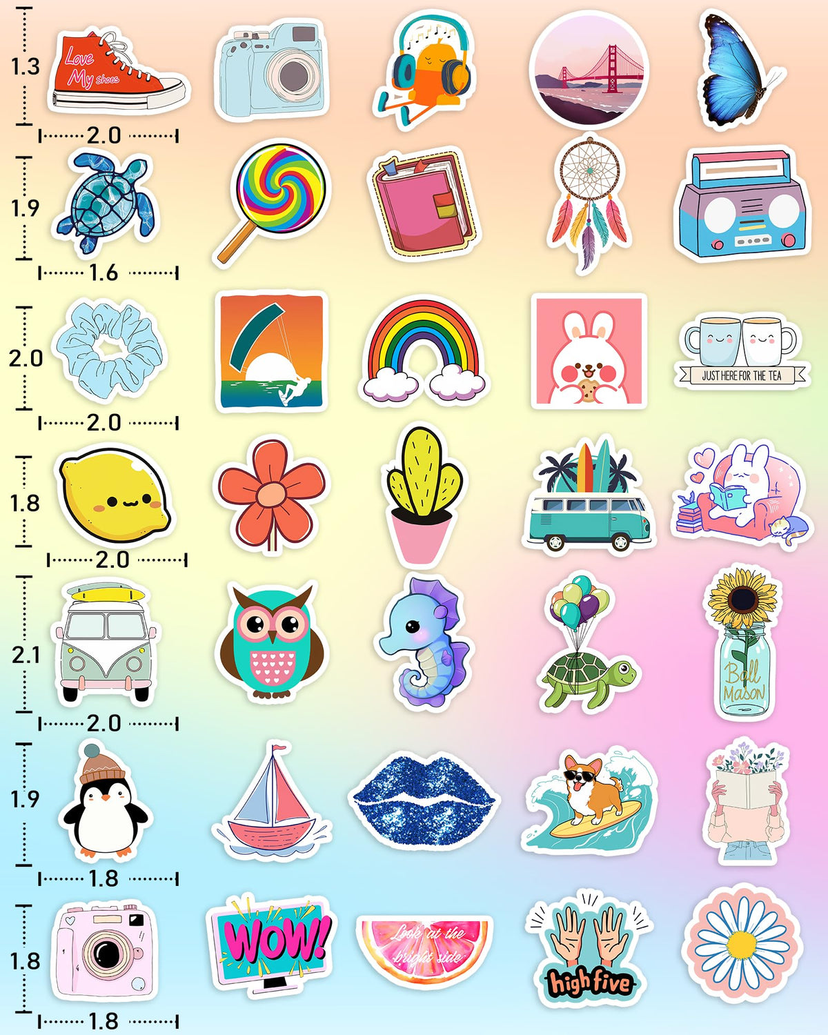 600 Pcs/Pack Water Bottle Stickers for Kids, Cute Vinyl Waterproof Stickers