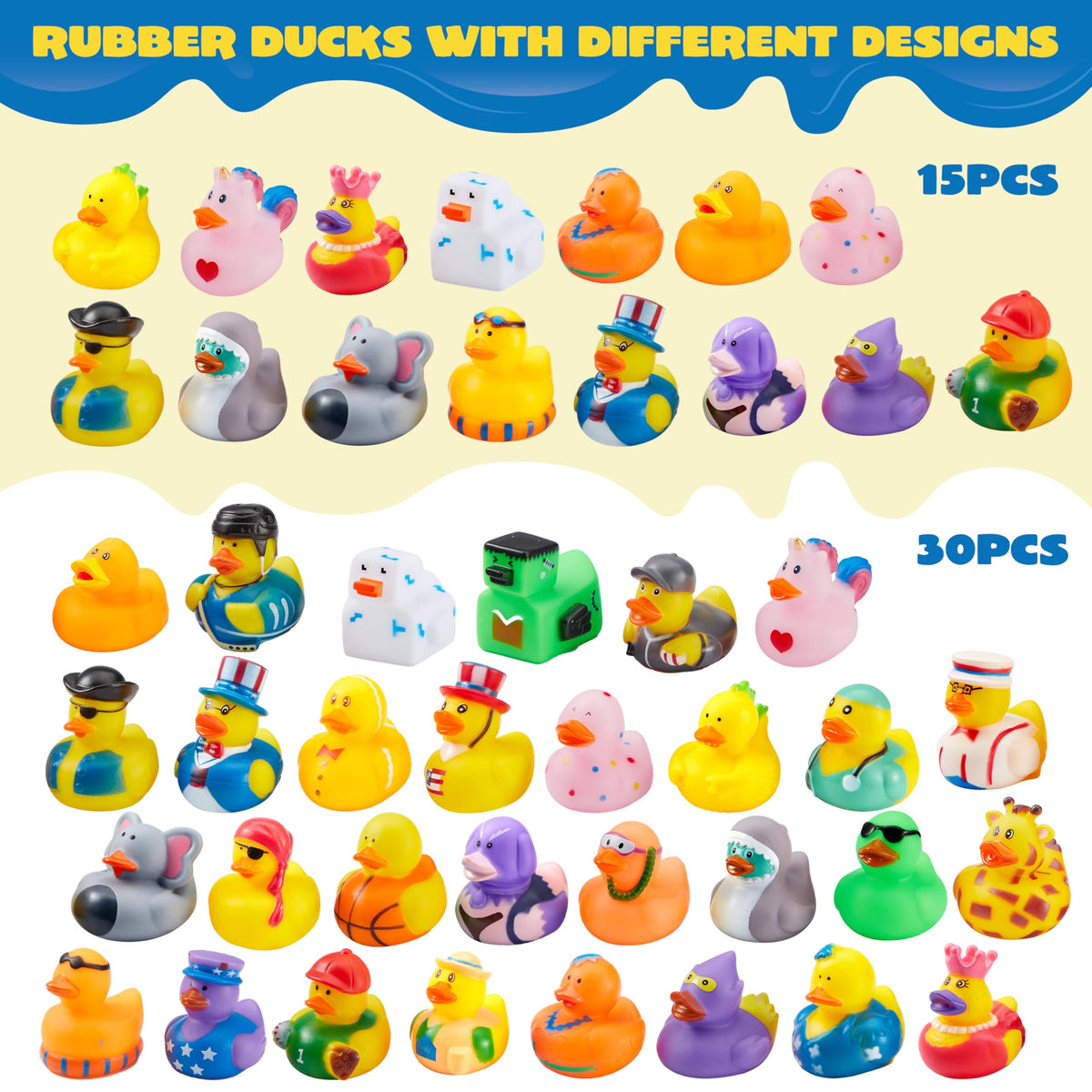 JOYIN 240 Pcs Rubber Ducks, Random Assortment Ducks Bulk with Mesh Carry Bag, Mini Rubber Duckies for Baby Bath Toys, Kids Toddler Summer Pool Toys Birthday Gifts Party Favors