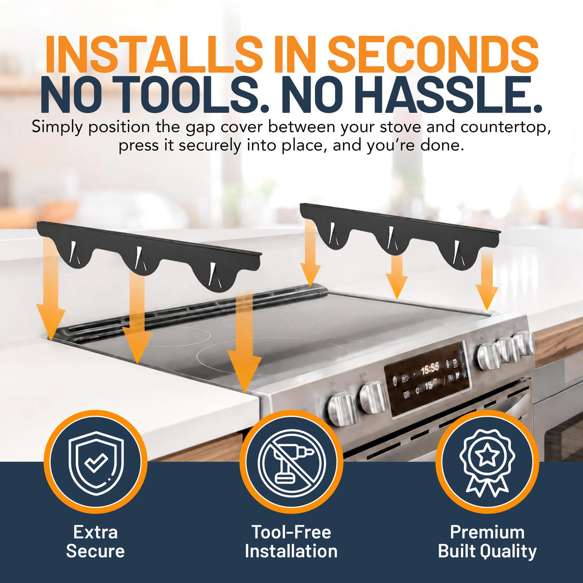 Linda’s Essentials Silicone Stove Gap Covers (2 Pack), Heat Resistant Oven Gap Filler Seals Gaps Between Stovetop and Counter, Easy to Clean Stove Gap Guard (21 Inches, Black)