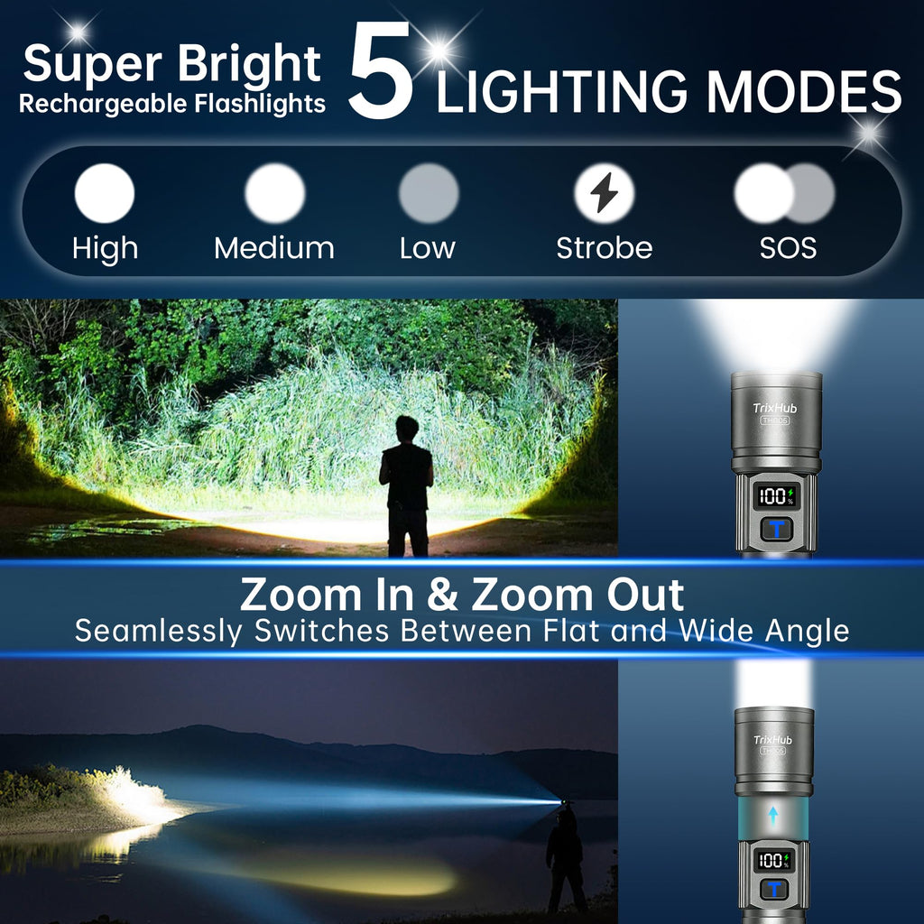 TrixHub Rechargeable Flashlights 3 Pack Super Bright High Lumens Flashlight